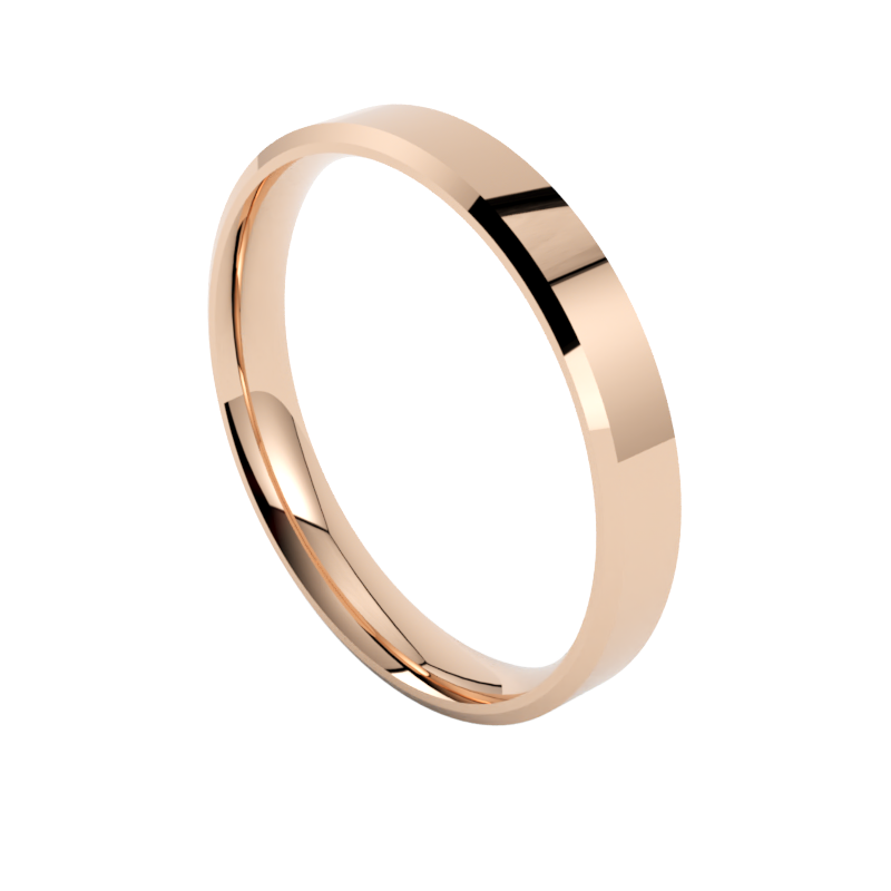 Nowoczesna płaska fazowana obrączka ślubna różowe złoto 585 szerokość 3,50 mm